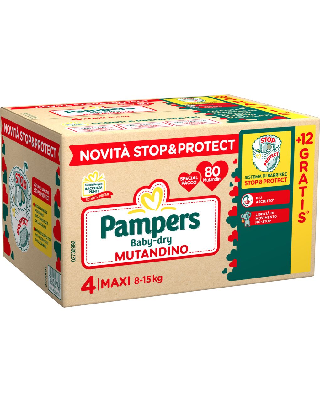 Pannolino baby dry mutandino special maxi x80+12 taglia 4 8-15kg - pampers