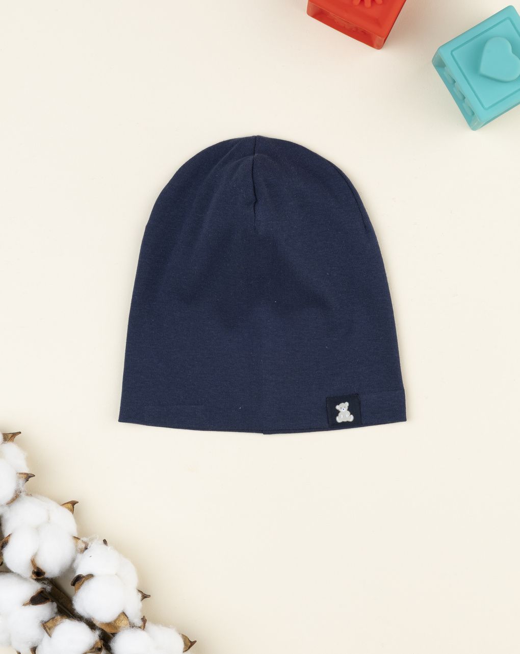 Berretto bambino blu scuro patch orso