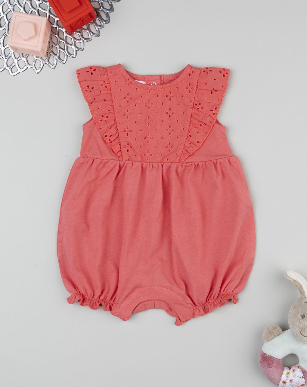 Pagliaccetto bimba corallo con sangallo