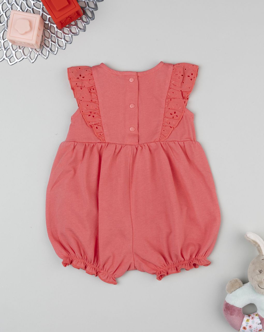 Pagliaccetto bimba corallo con sangallo