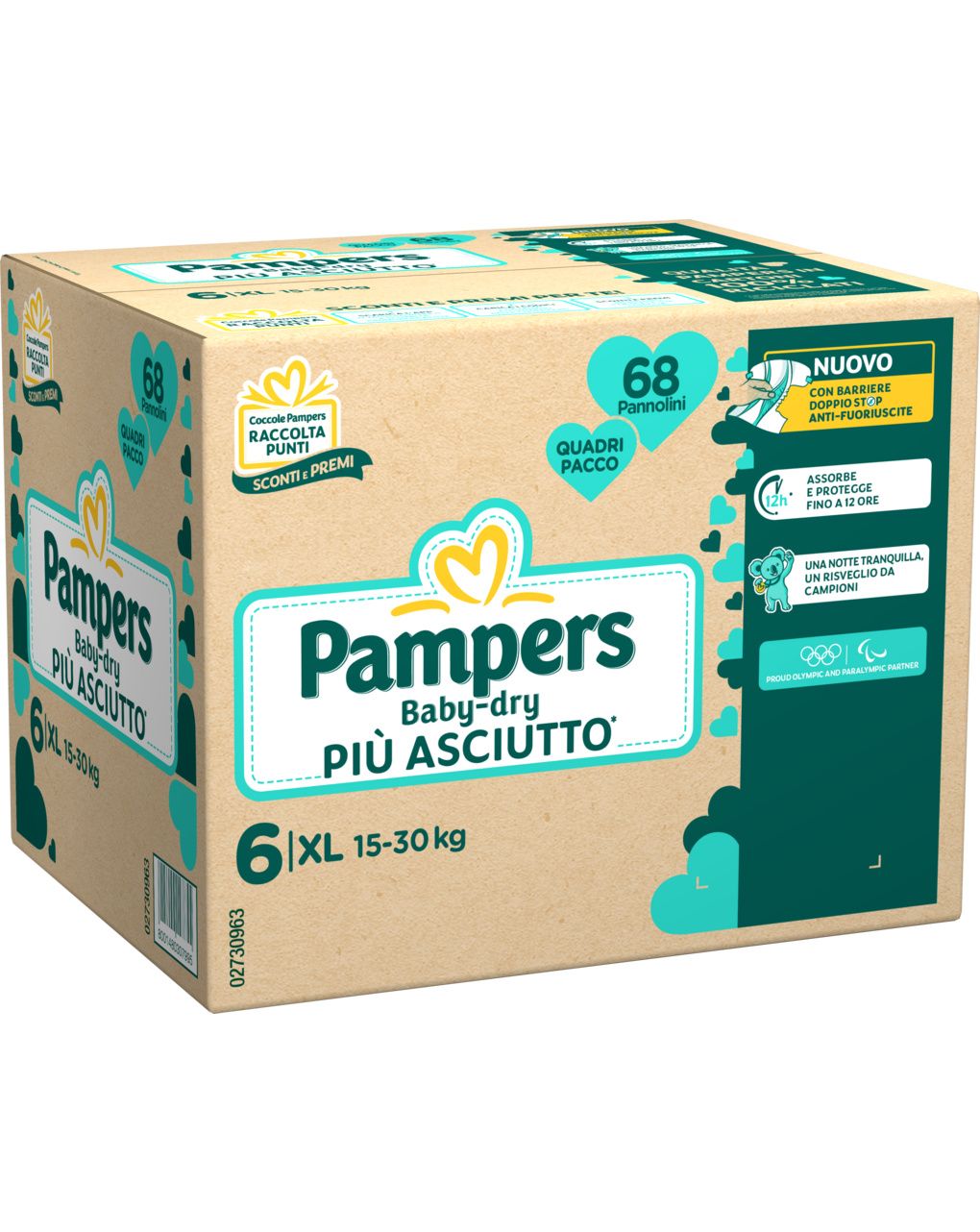 Pannolino quadri pacco baby dry xl x68 taglia 6 xl 15-30kg - pampers