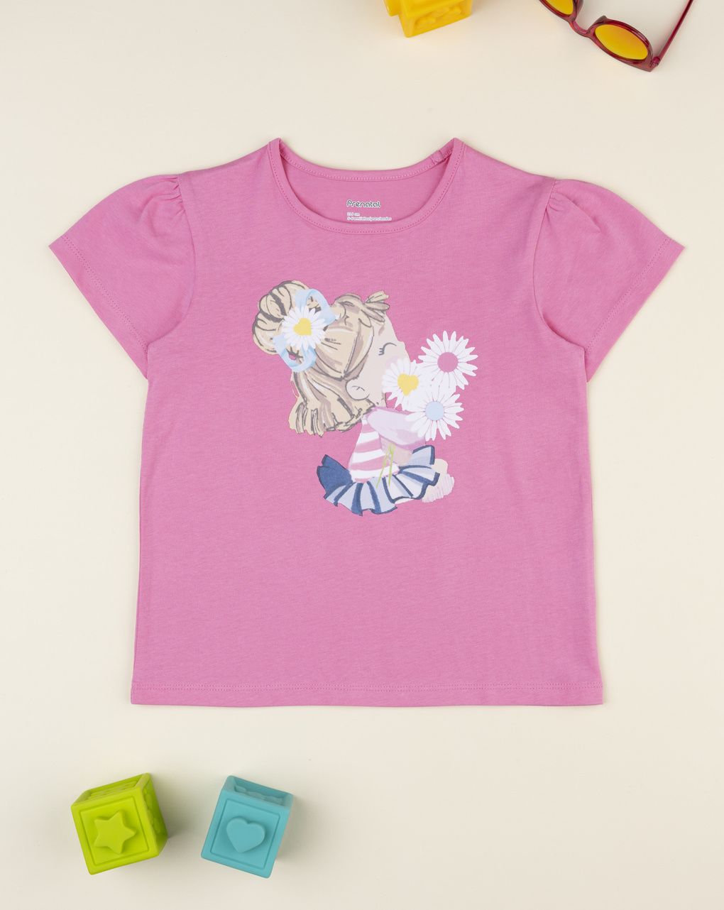 T-shirt fucsia mezza manica bambina con stampa
