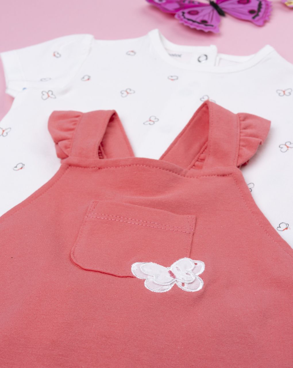 Completo salopette bimba rosso farfalle