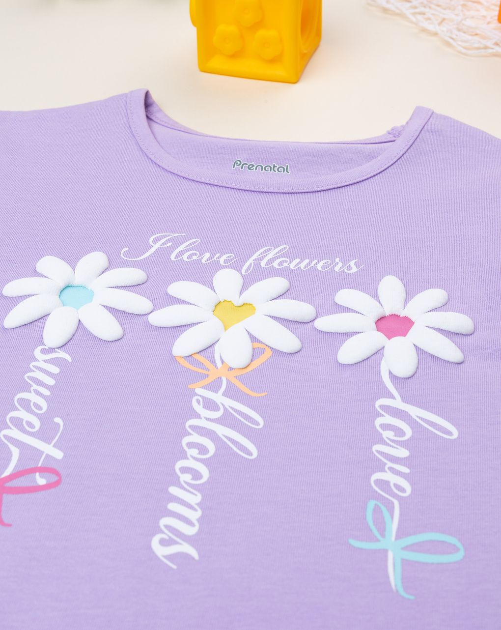 T-shirt lilla bambina margherite