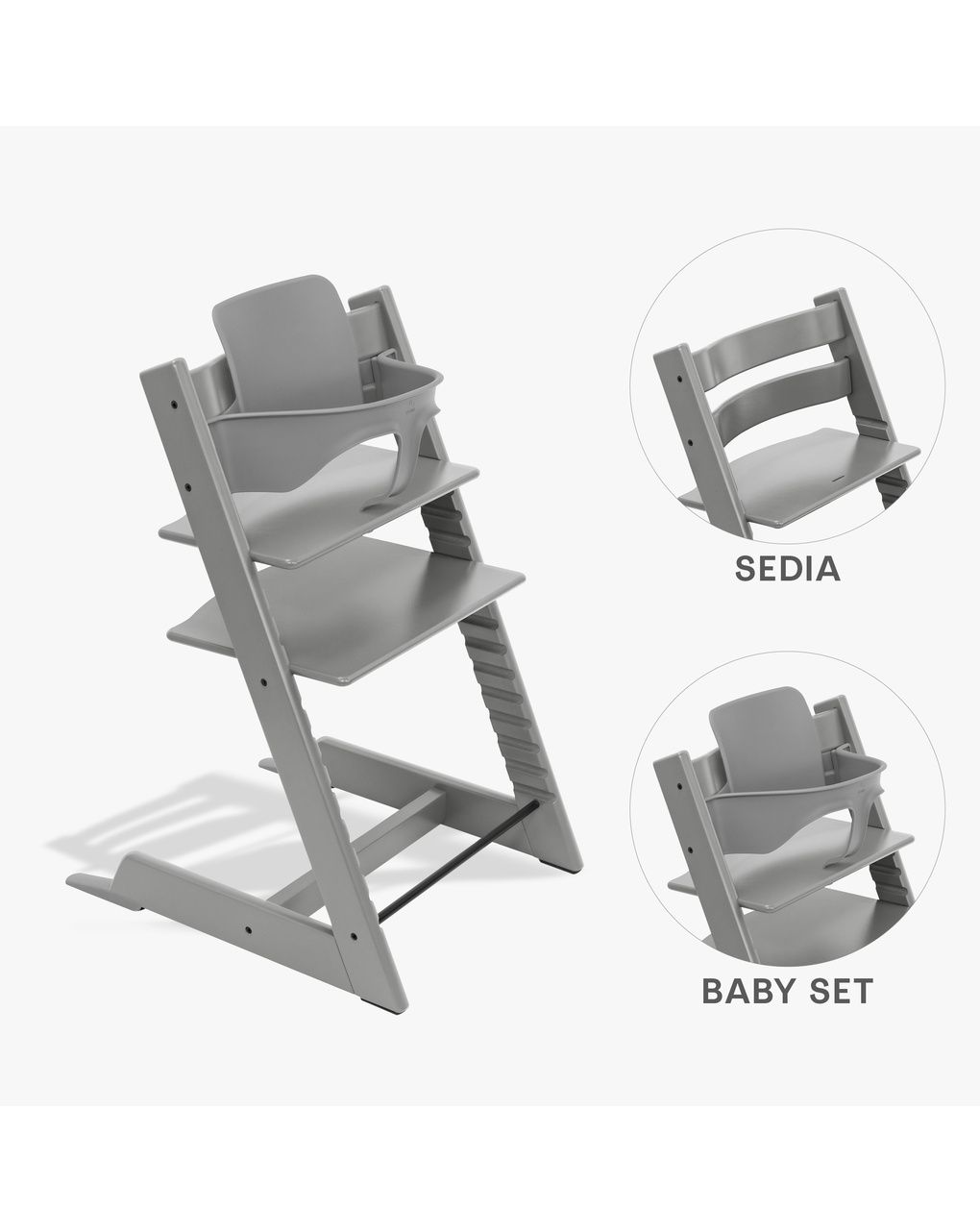 Pack seggiolone tripp trapp® storm grey sedia + babyset - personalizzabile - stokke®