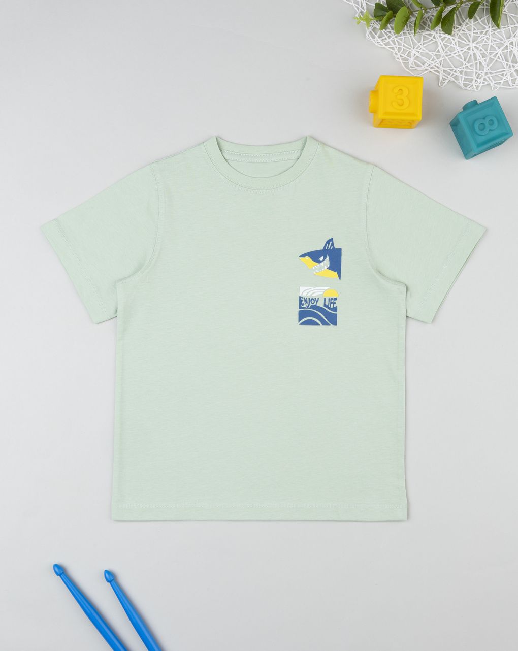 T-shirt mezza amnica verde bambino "shark"