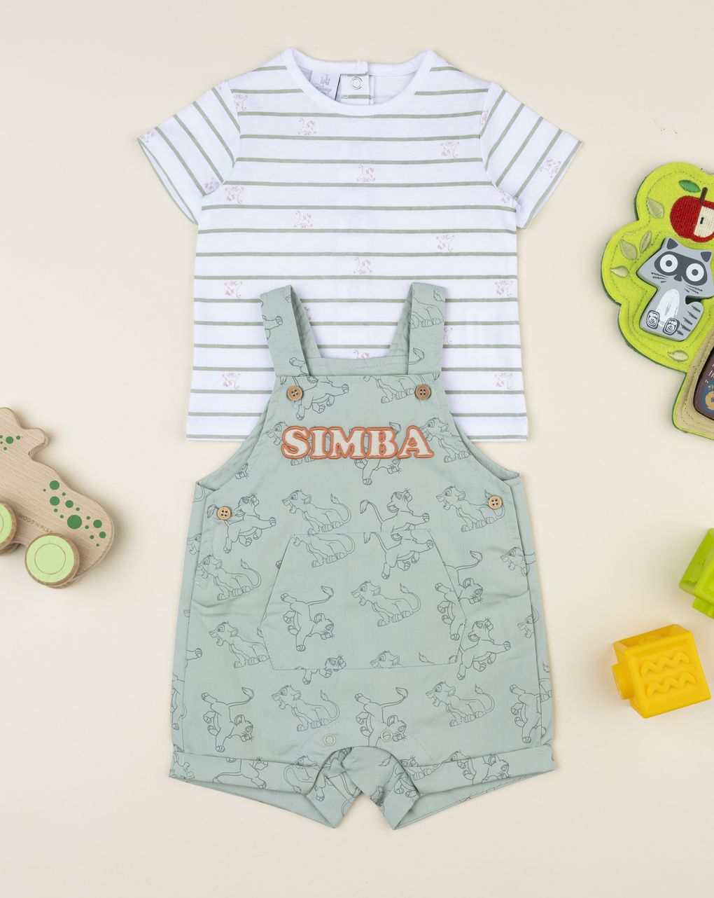 Completo salopette bimbo verde re leone