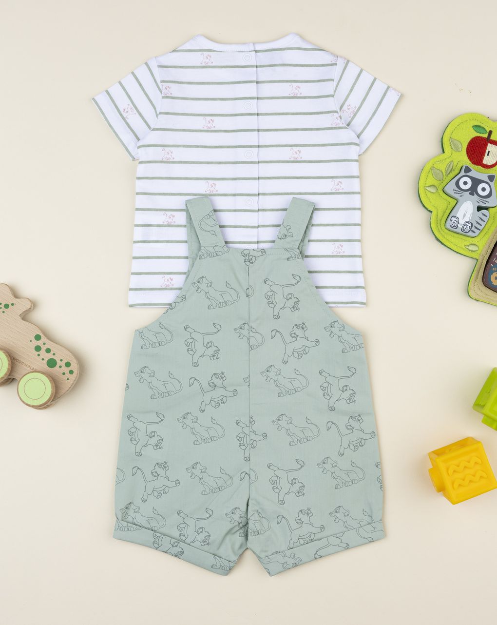 Completo salopette bimbo verde re leone