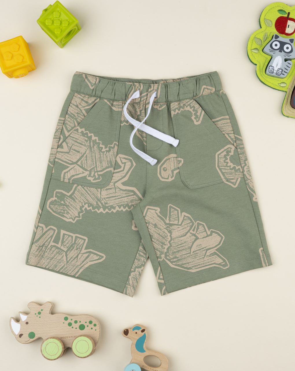 Shorts bimbo verdi stampa dinosauri