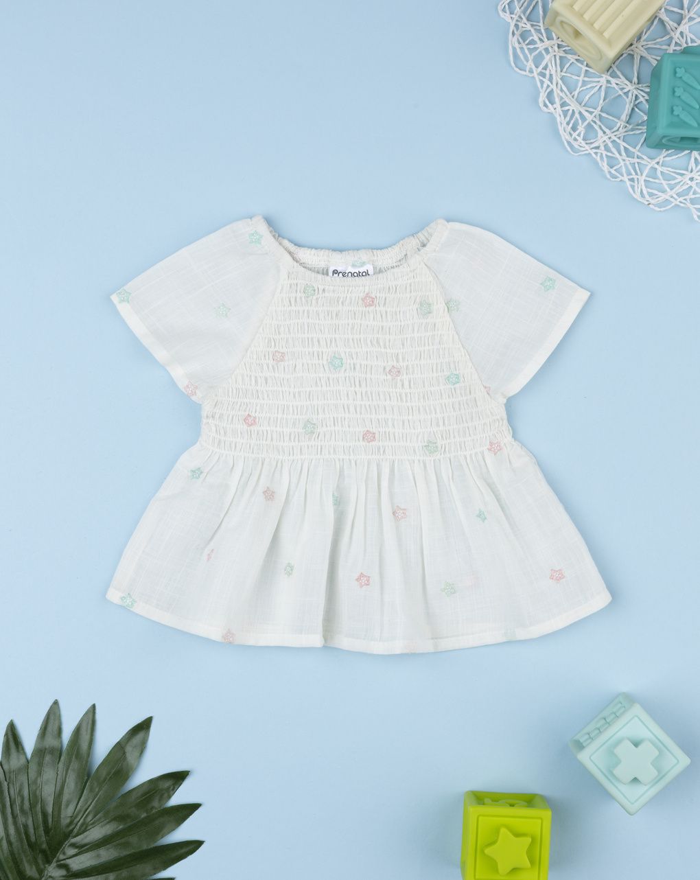 Blusa bimba arricciata stelle ricamate