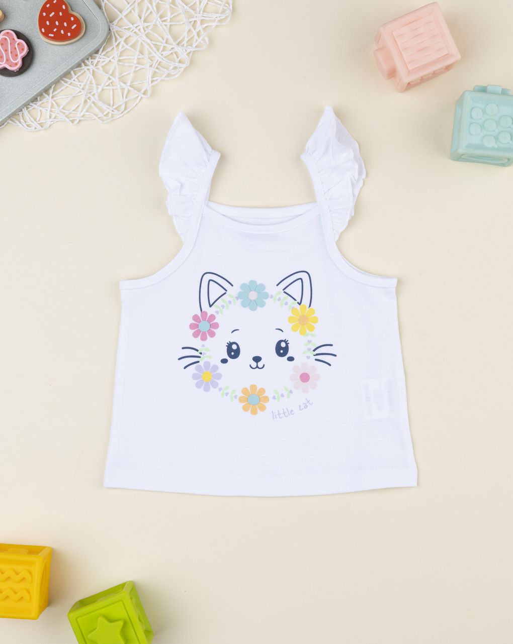 Canotta bimba bianca stampa gattino