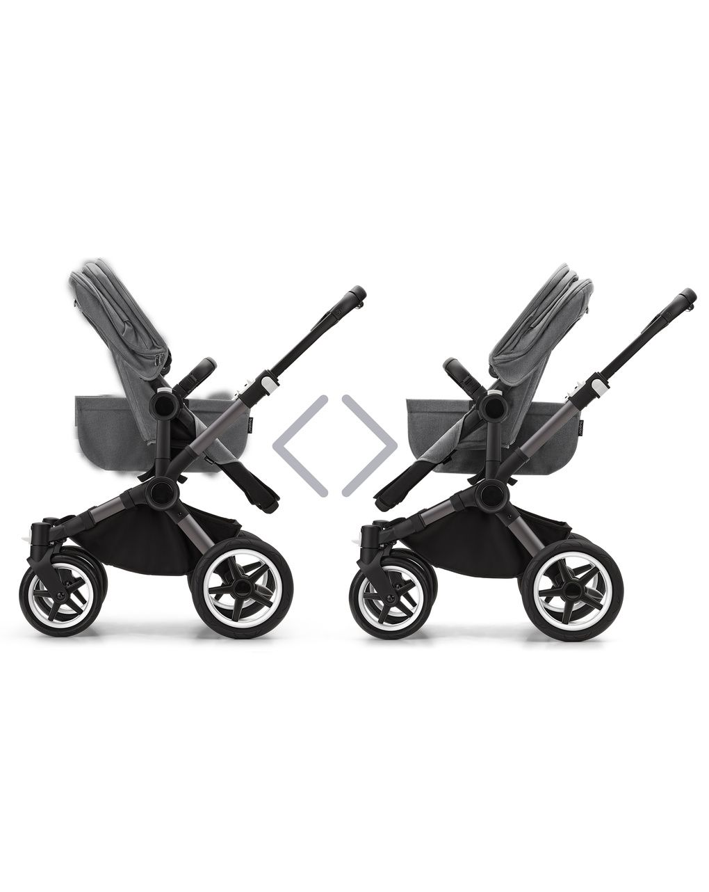 Duo donkey 5 mono navicella e passeggino telaio graphite, tessuti e cappottina grey melange - bugaboo