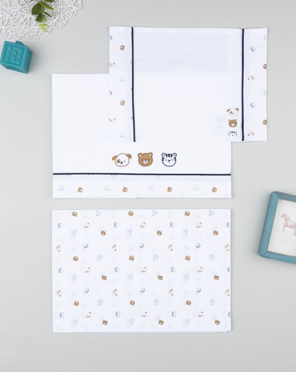 Completo 3 pz culla/carrozzina animaletti