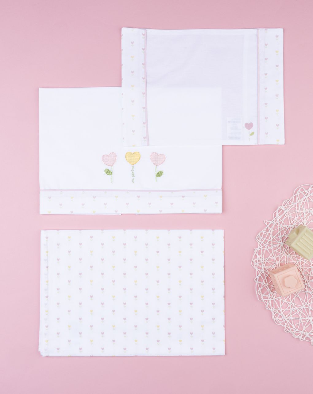 Set 3 pz culla/carrozzina fiori bimba