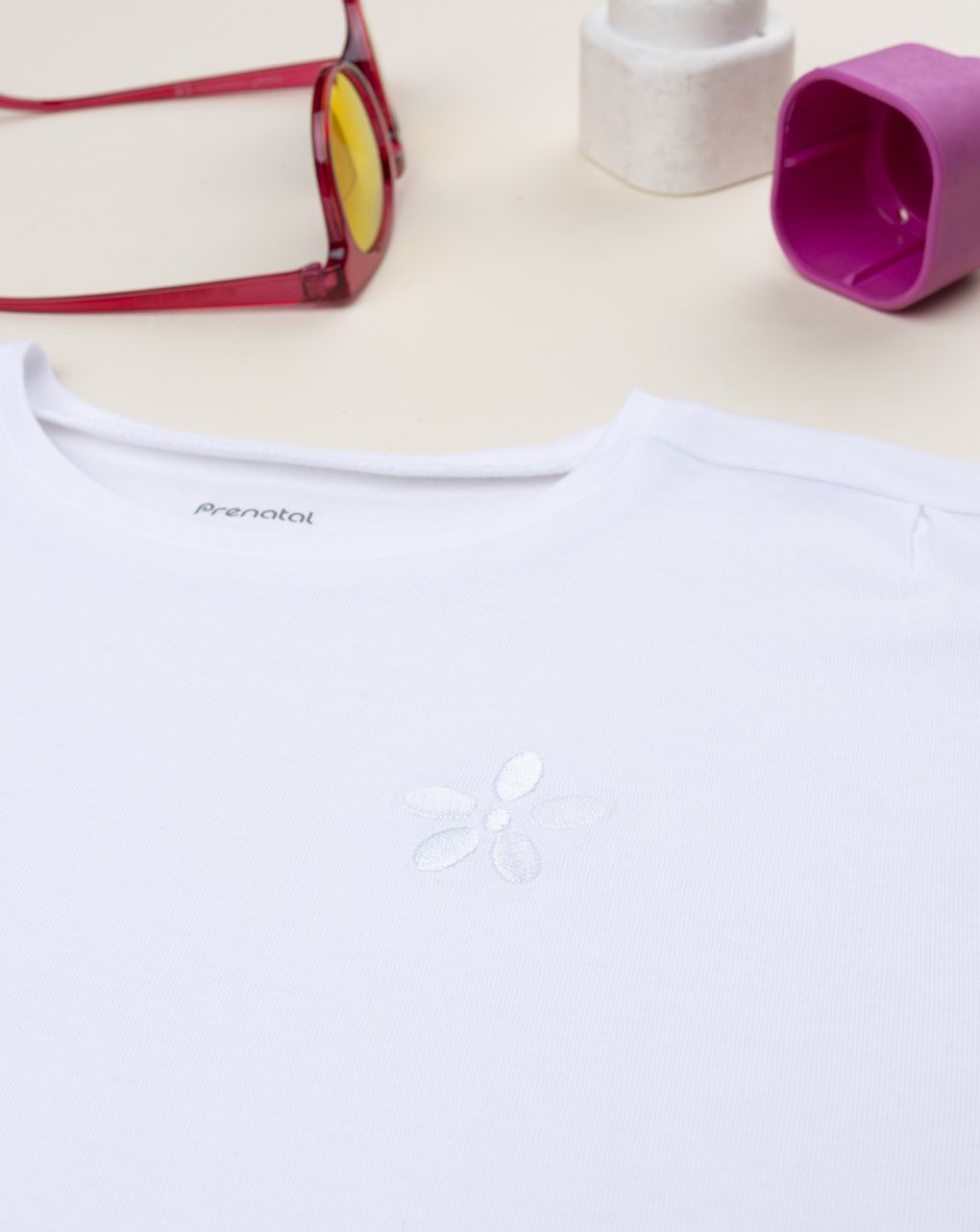 T-shirt bianca bambina ricamo fiore
