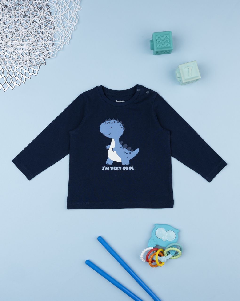 T-shirt bimbo blu notte stampa dinosauro