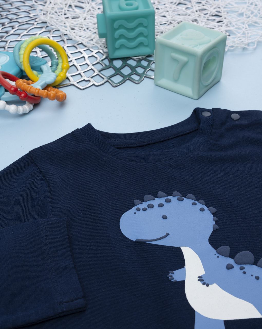 T-shirt bimbo blu notte stampa dinosauro