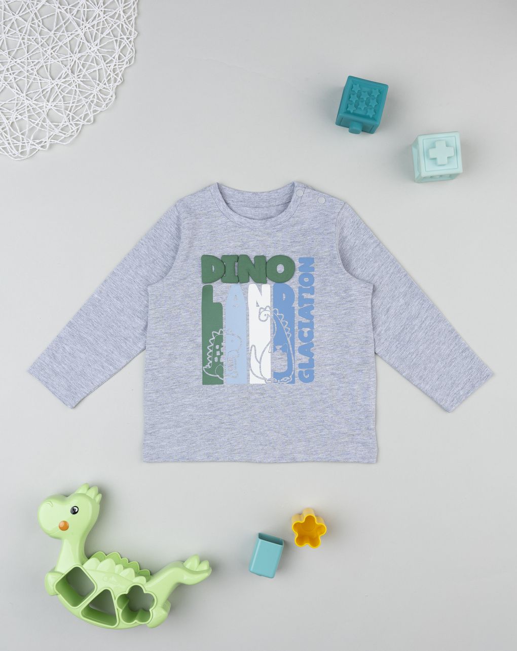 T-shirt manica lunga bimbo grigia dinosauro
