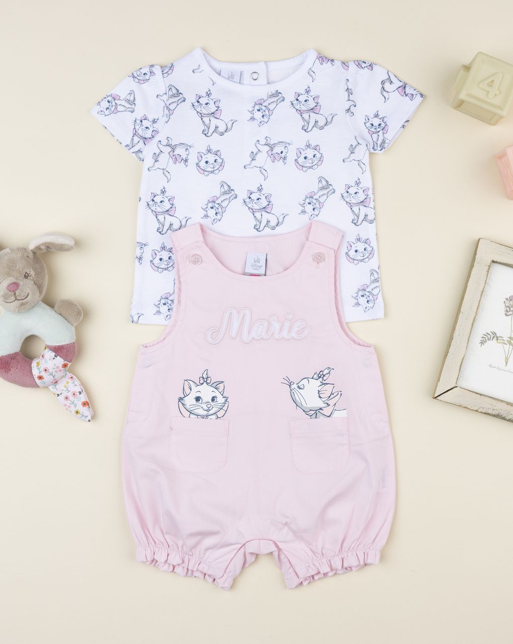 Completo salopette bimba rosa aristogatti