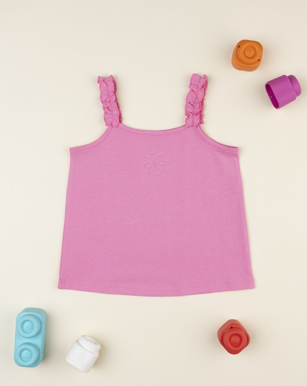 Canotta rosa bambina rouches spalline