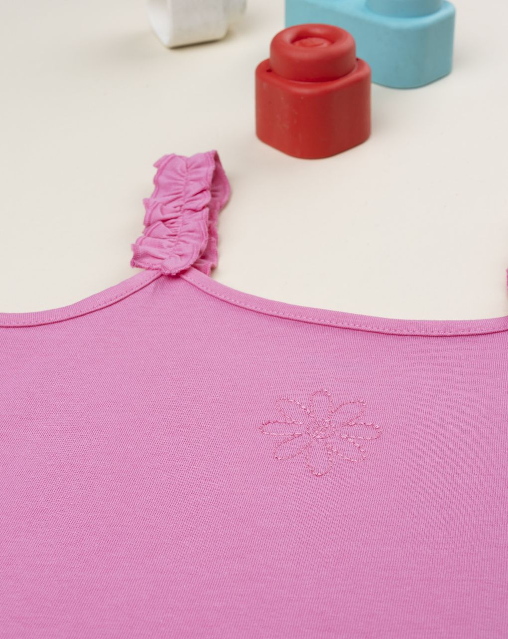 Canotta rosa bambina rouches spalline