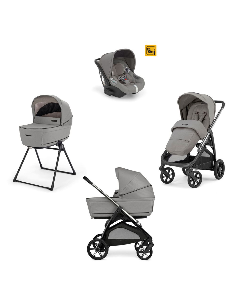 Sistema modulare aptica system quattro - platinum grey con telaio litio e seggiolino auto darwin infant - inglesina