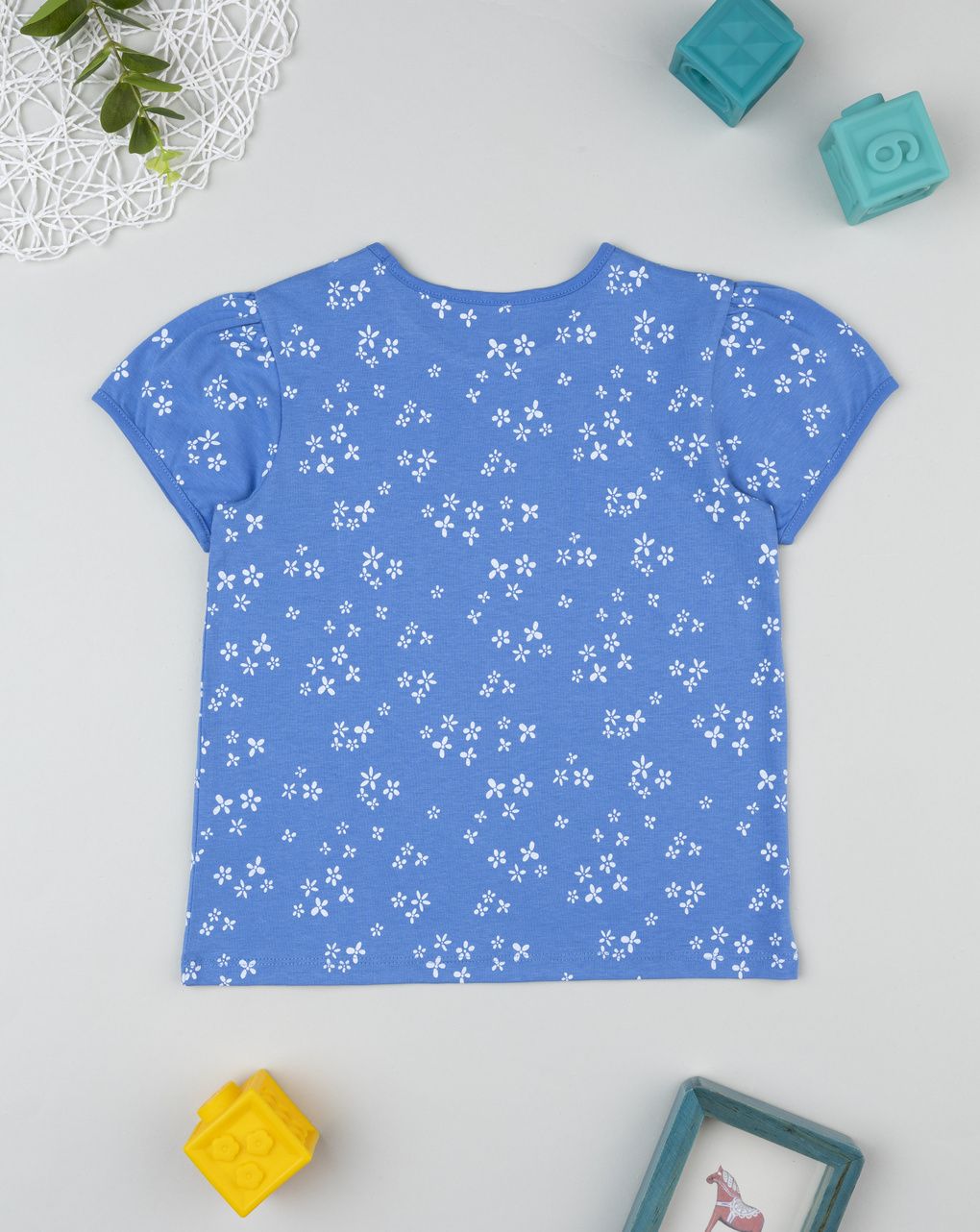 T-shirt maniche corte bambina blu fiori allover
