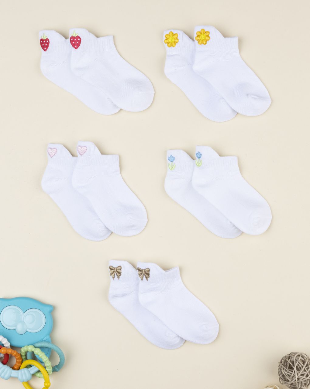 Pack 5 calze corte bimba bianche