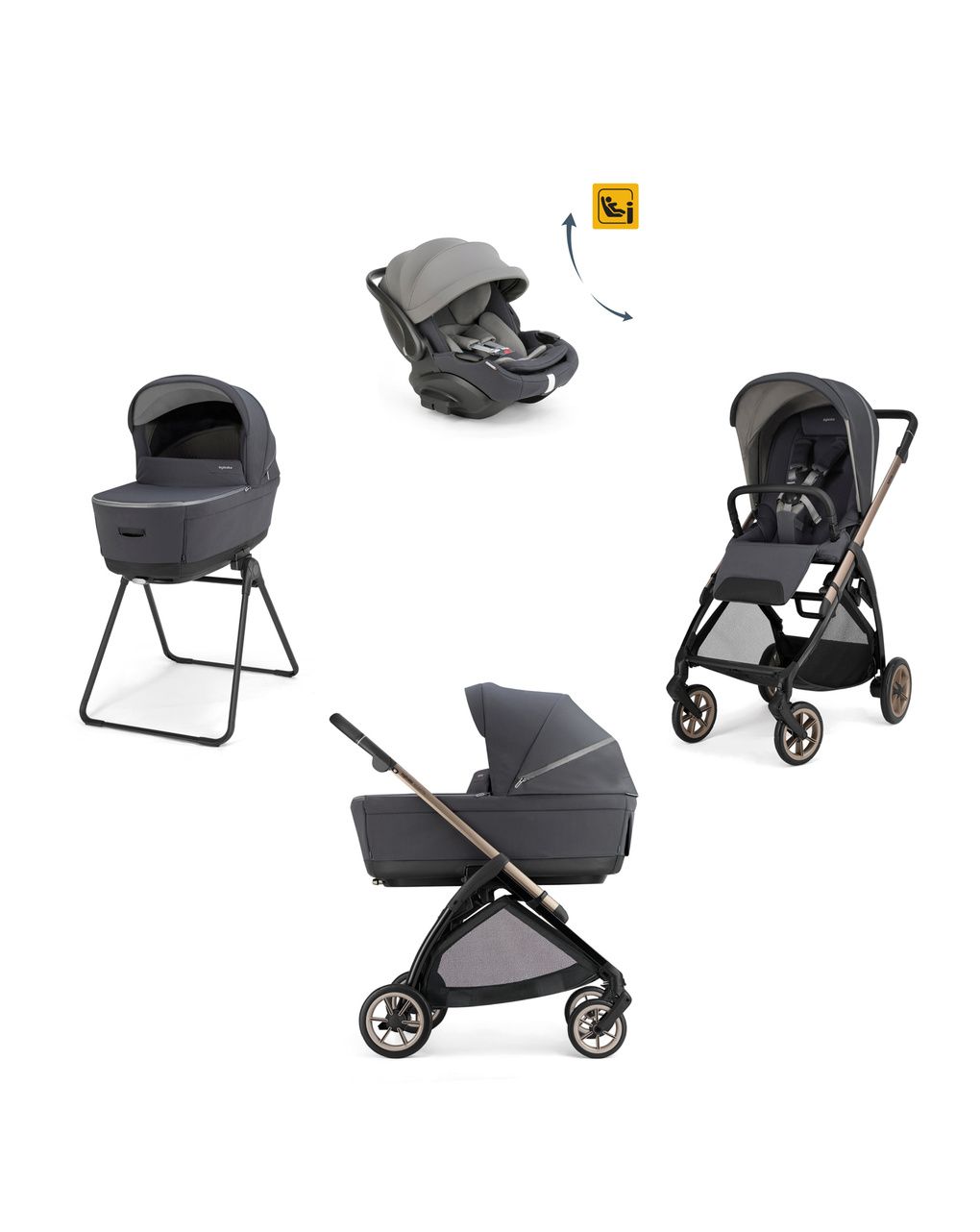 Electa system quattro - garage grey con telaio bronze e seggiolino auto darwin infant recline evo - inglesina