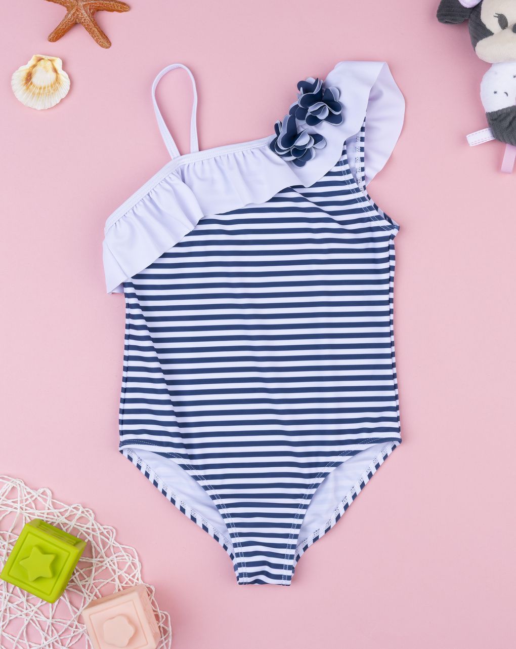 Costume intero bimba rigato bianco/blu