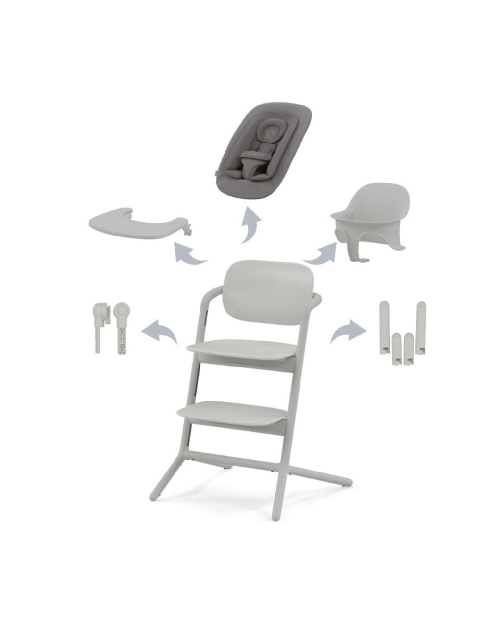 Lemo 4in1 sedia evolutiva con sdraietta e accessori pappa - suede grey - cybex gold