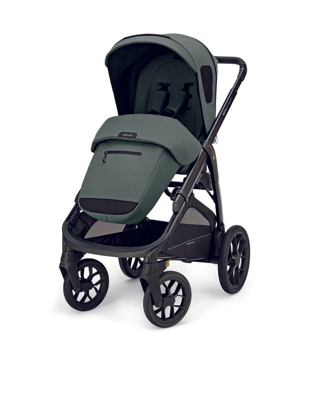 Aptica xt system quattro - taiga green con telaio nero e seggiolino auto darwin infant recline - inglesina