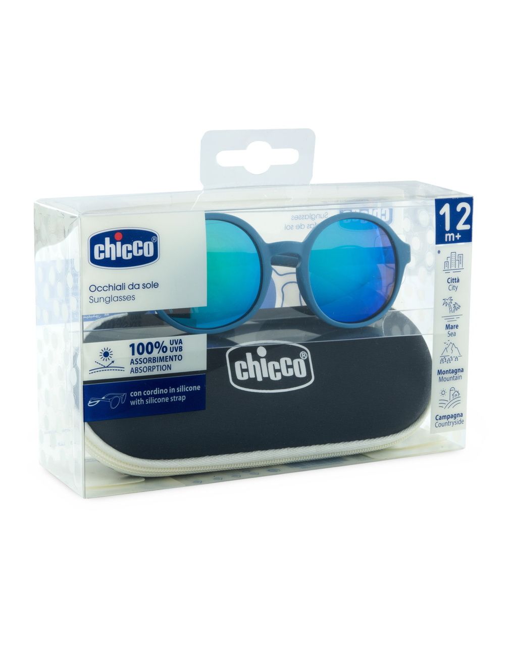 Occhiale da sole blu con lenti a specchio 12m+ - chicco