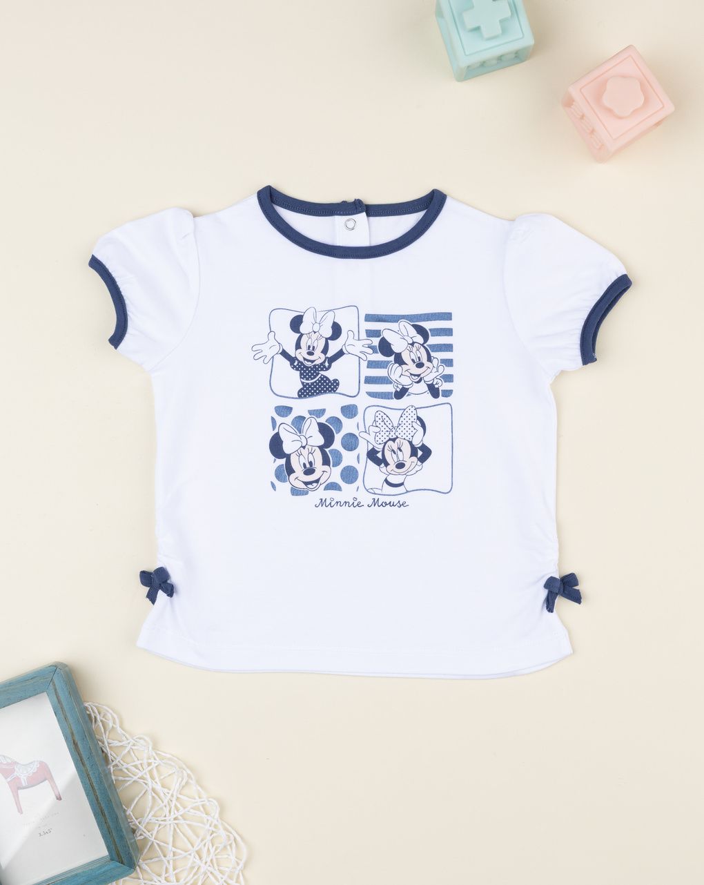 T-shirt bimba bianca minnie blu