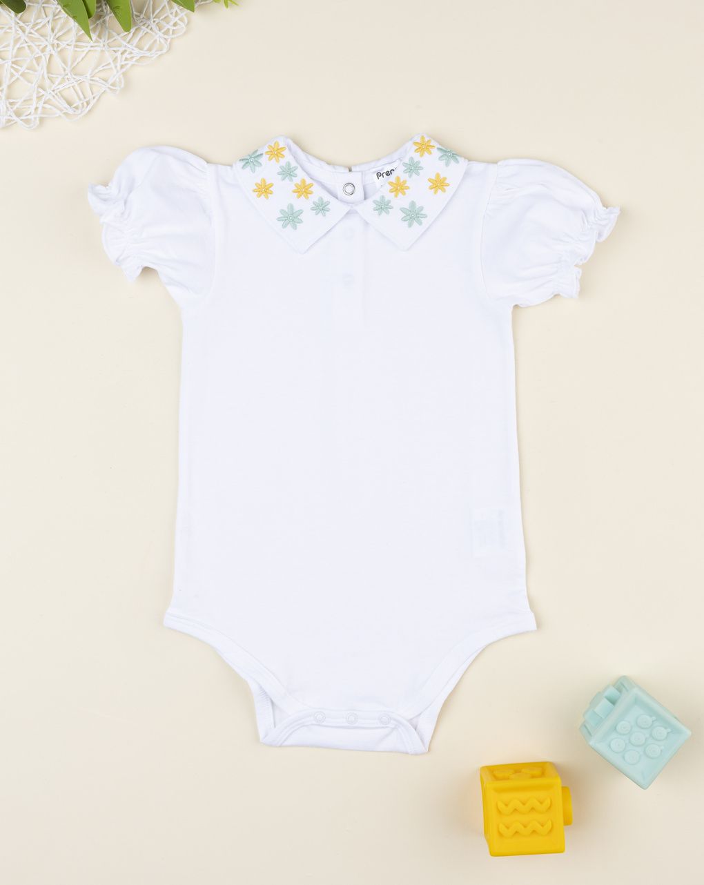 Body bimba bianco colletto ricamato