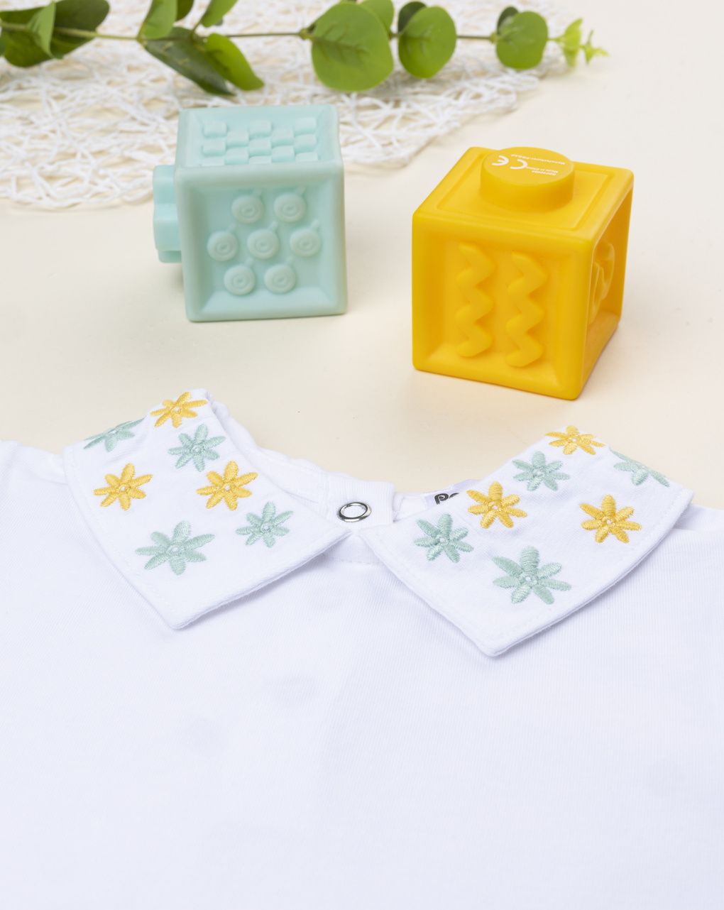 Body bimba bianco colletto ricamato