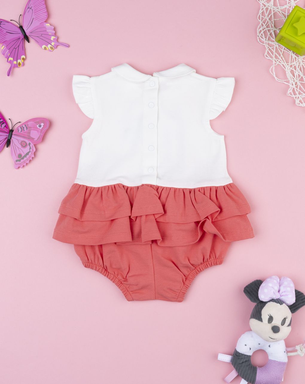 Pagliaccetto bimba bianco/corallo farfalle