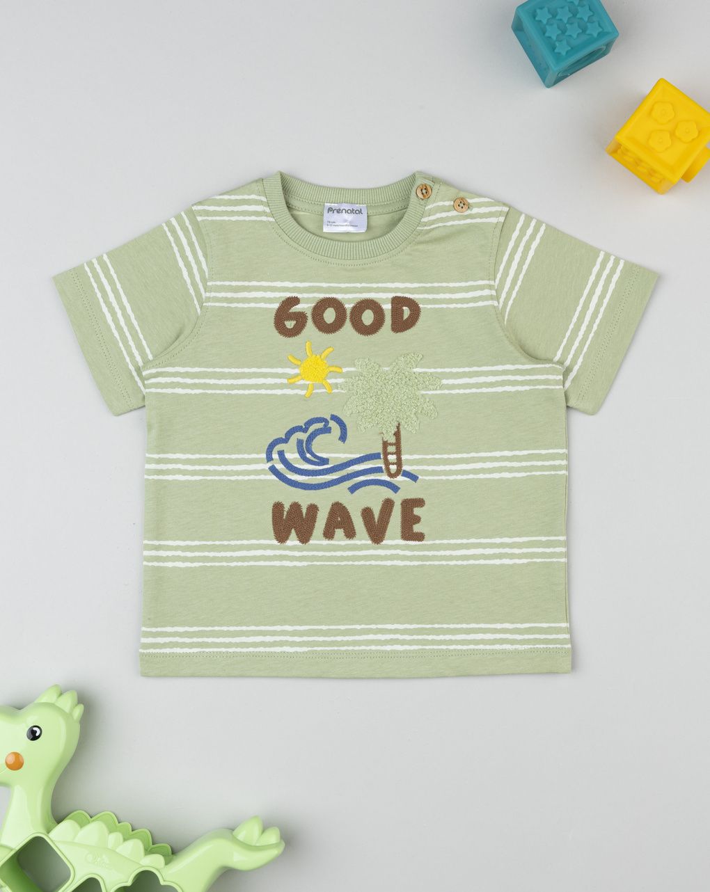 T-shirt verde rigata "good wave"
