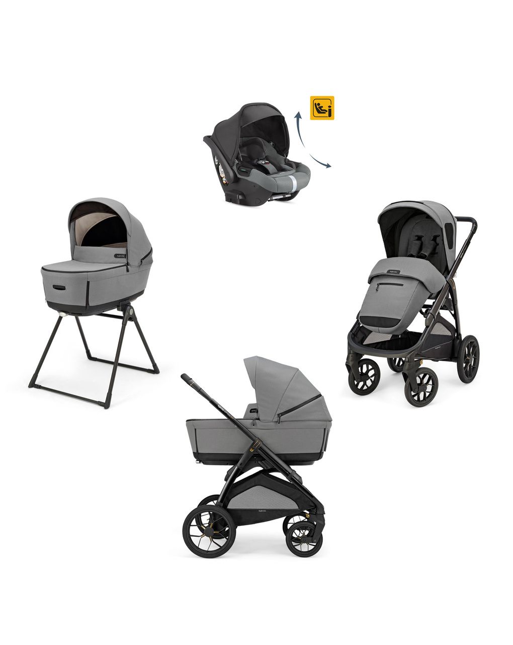 Aptica xt system quattro - canyon grey con telaio nero e seggiolino auto darwin infant recline - inglesina