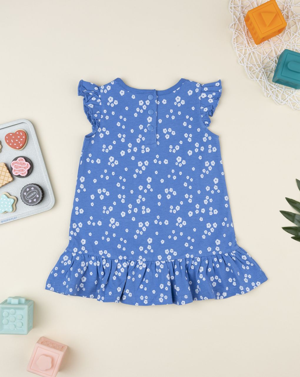 Abito blu bambina fiorellini allover