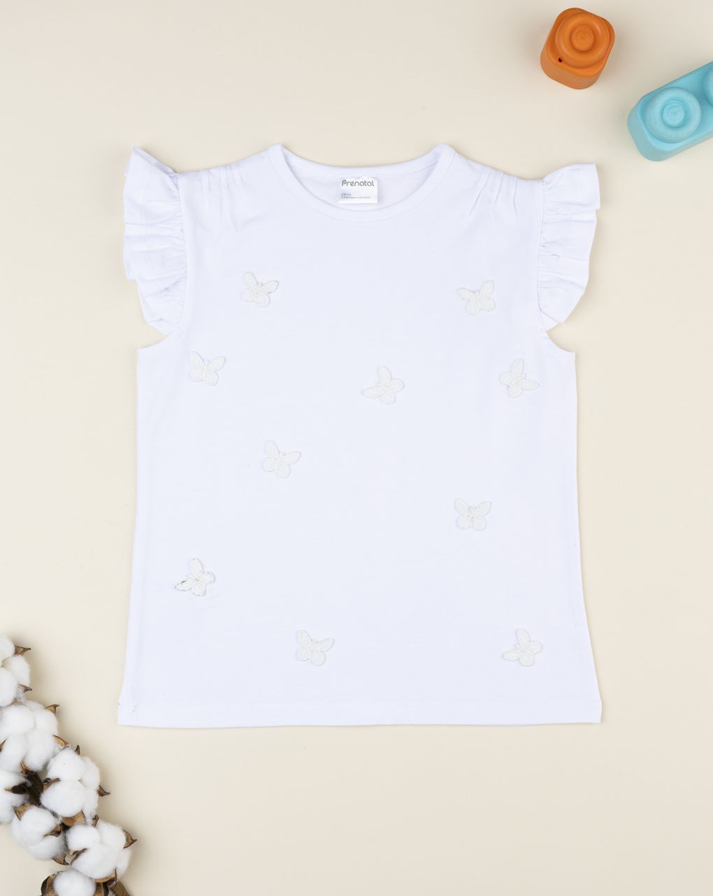 T-shirt bambina bianca con farfalle applicate