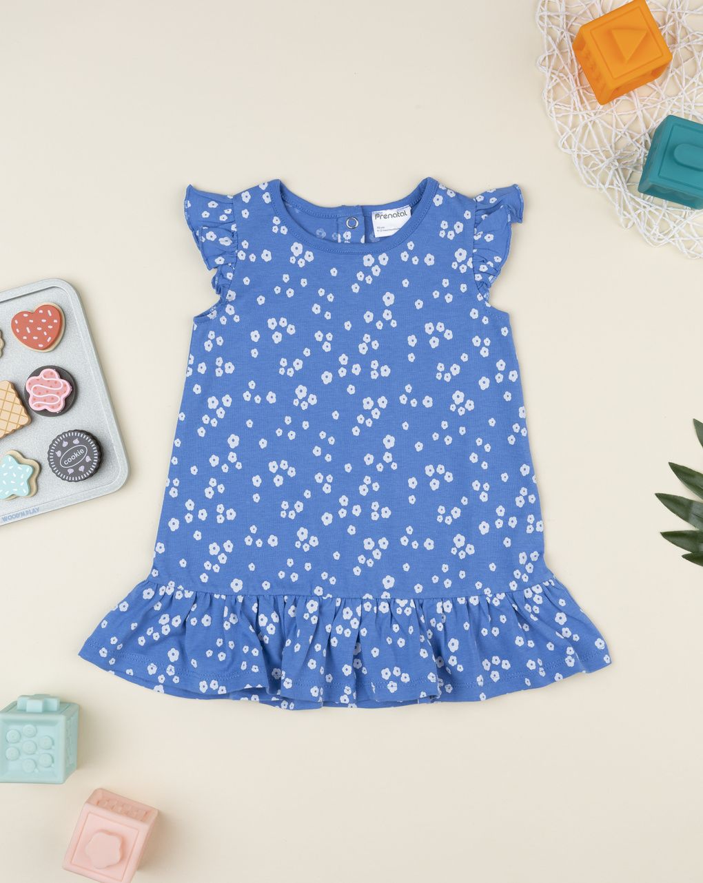 Abito blu bambina fiorellini allover