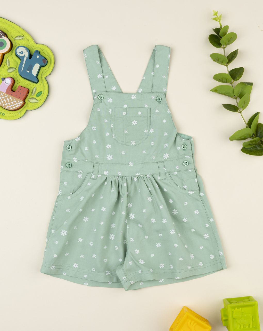 Salopette bimba verde margherite