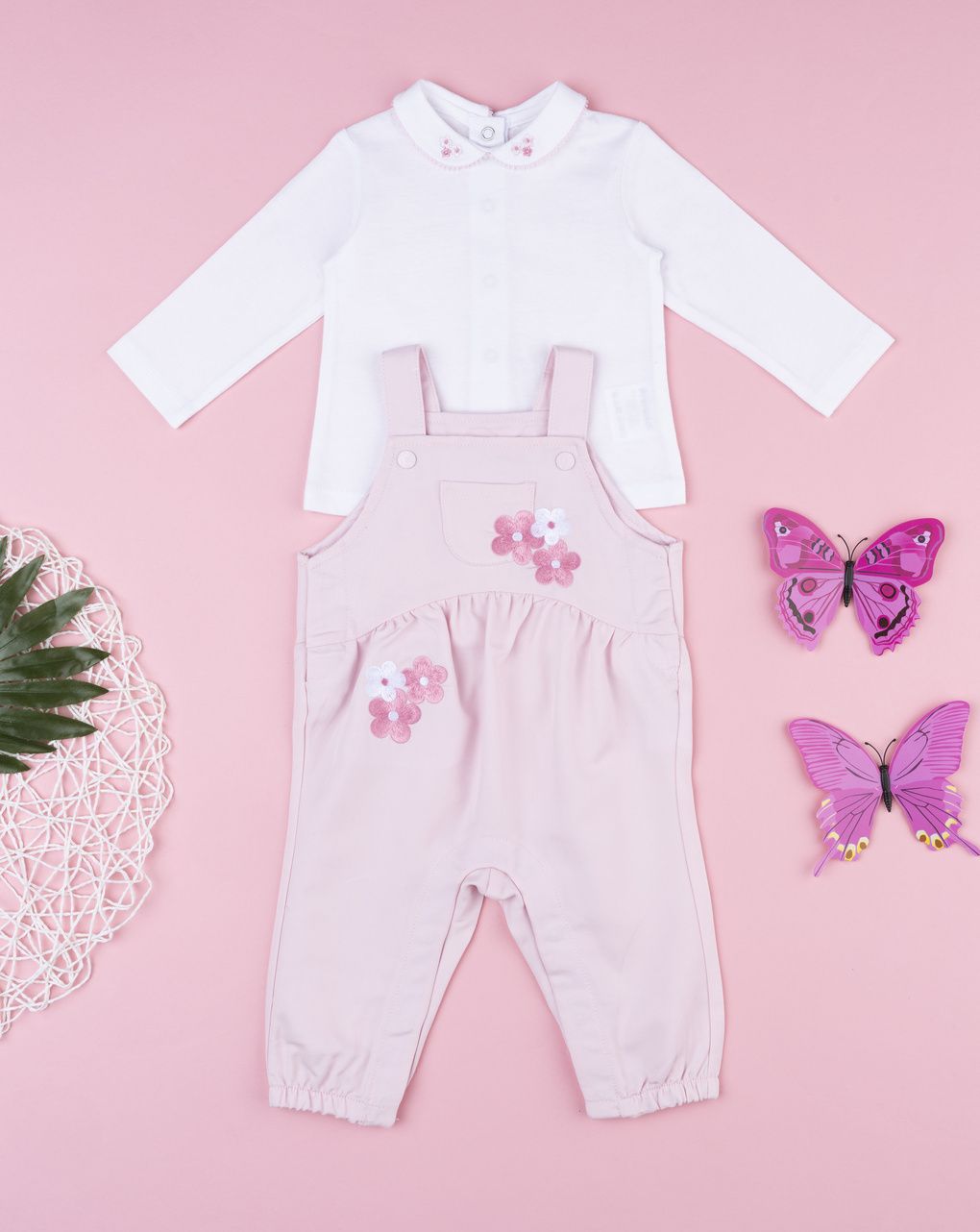 Completo bimba salopette rosa