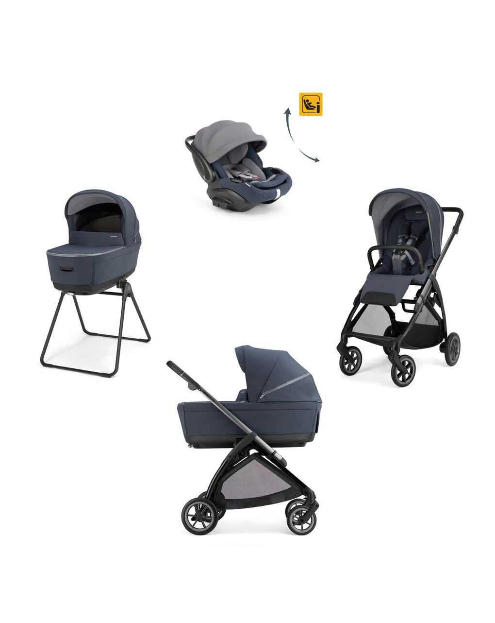 Electa system quattro - rooftop blue con telaio iron e seggiolino auto darwin infant recline evo - inglesina