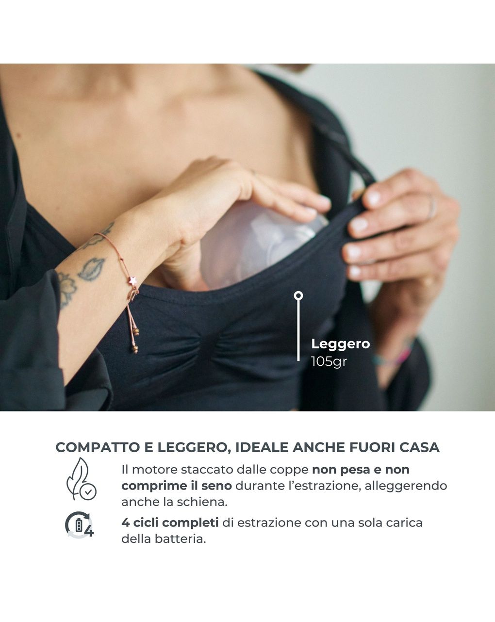 Tiralatte elettrico singolo a mani libere a 3 fasi materno smart wear - 1287cw - nuvita