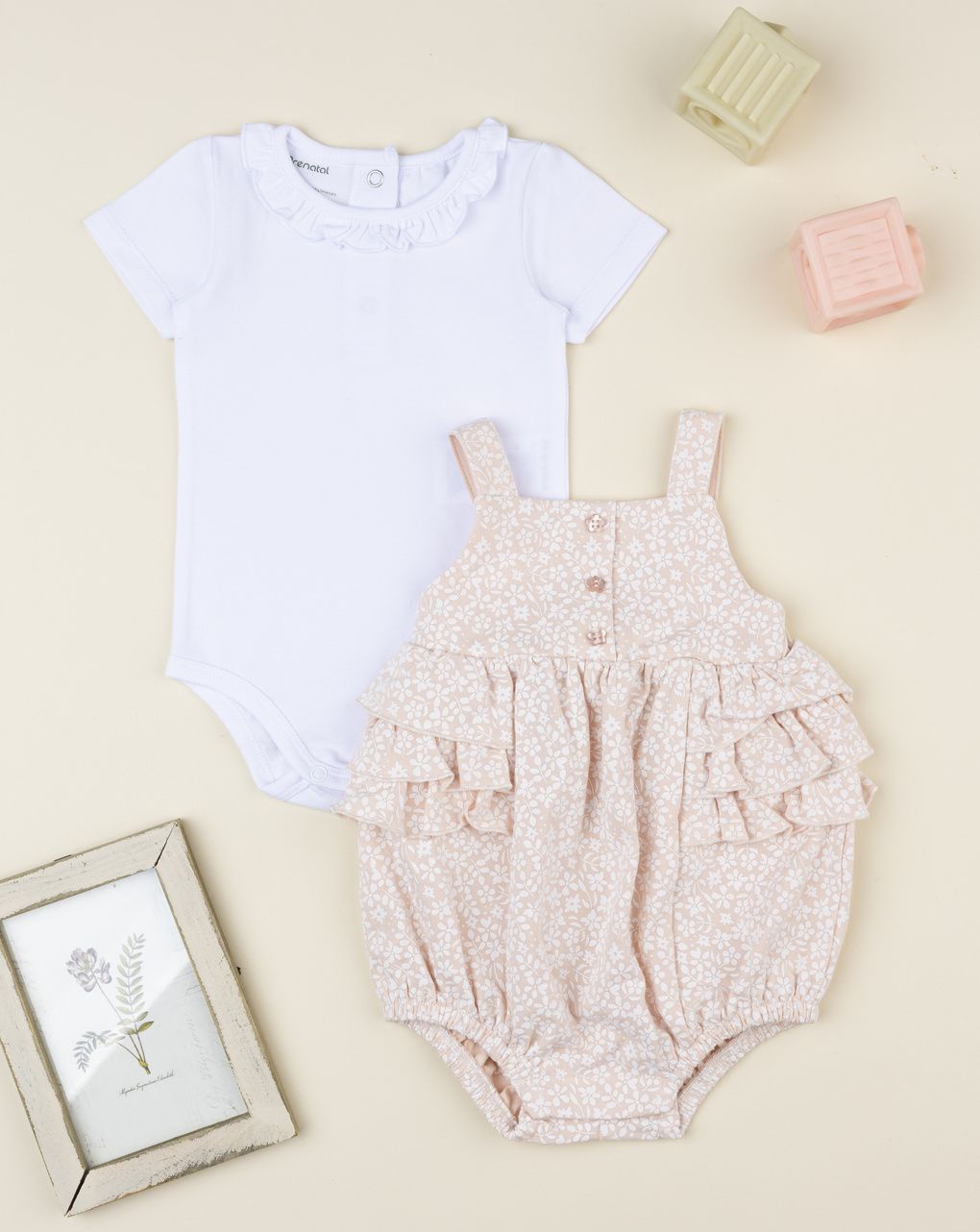 Completo salopette bimba bienco/beige