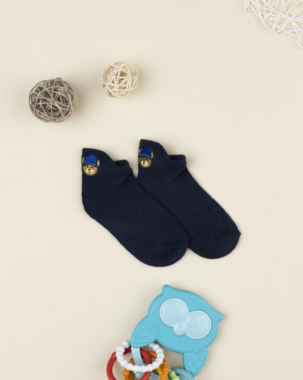 Calze corte bambino blu con ricamo