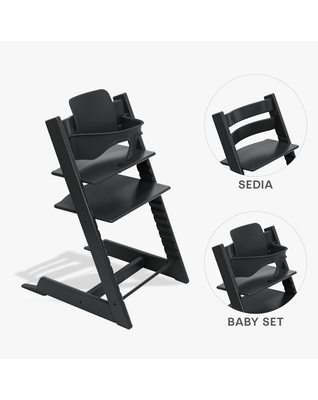 Pack seggiolone tripp trapp® nero sedia + babyset - personalizzabile - stokke®
