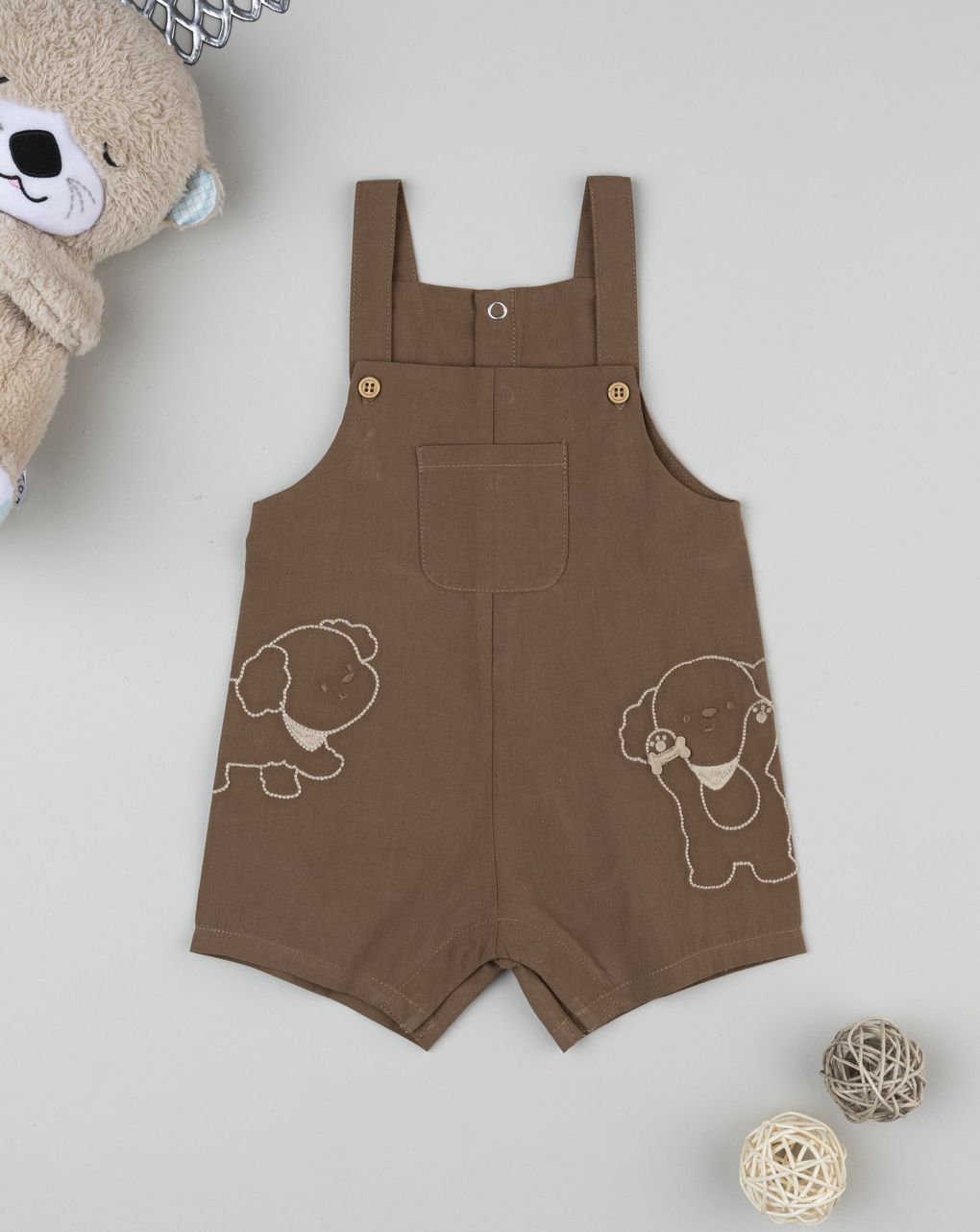 Salopette bimbo marrone con ricami